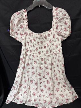 ARULA White Floral Smocked Top with Pink and Green Print